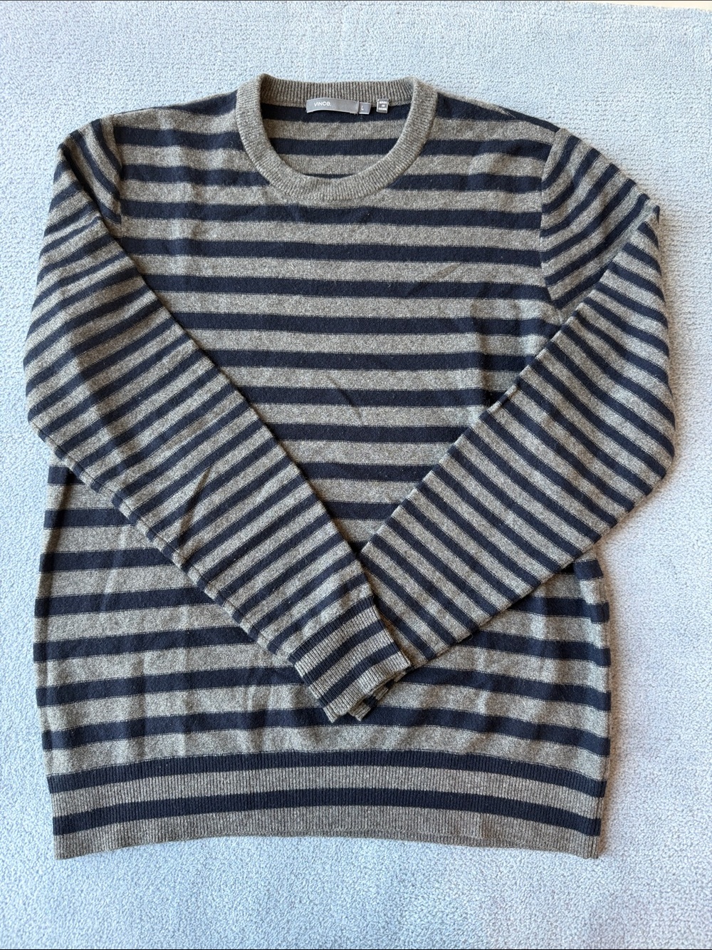 VINCE Striped Black and Gray Men's Sweater